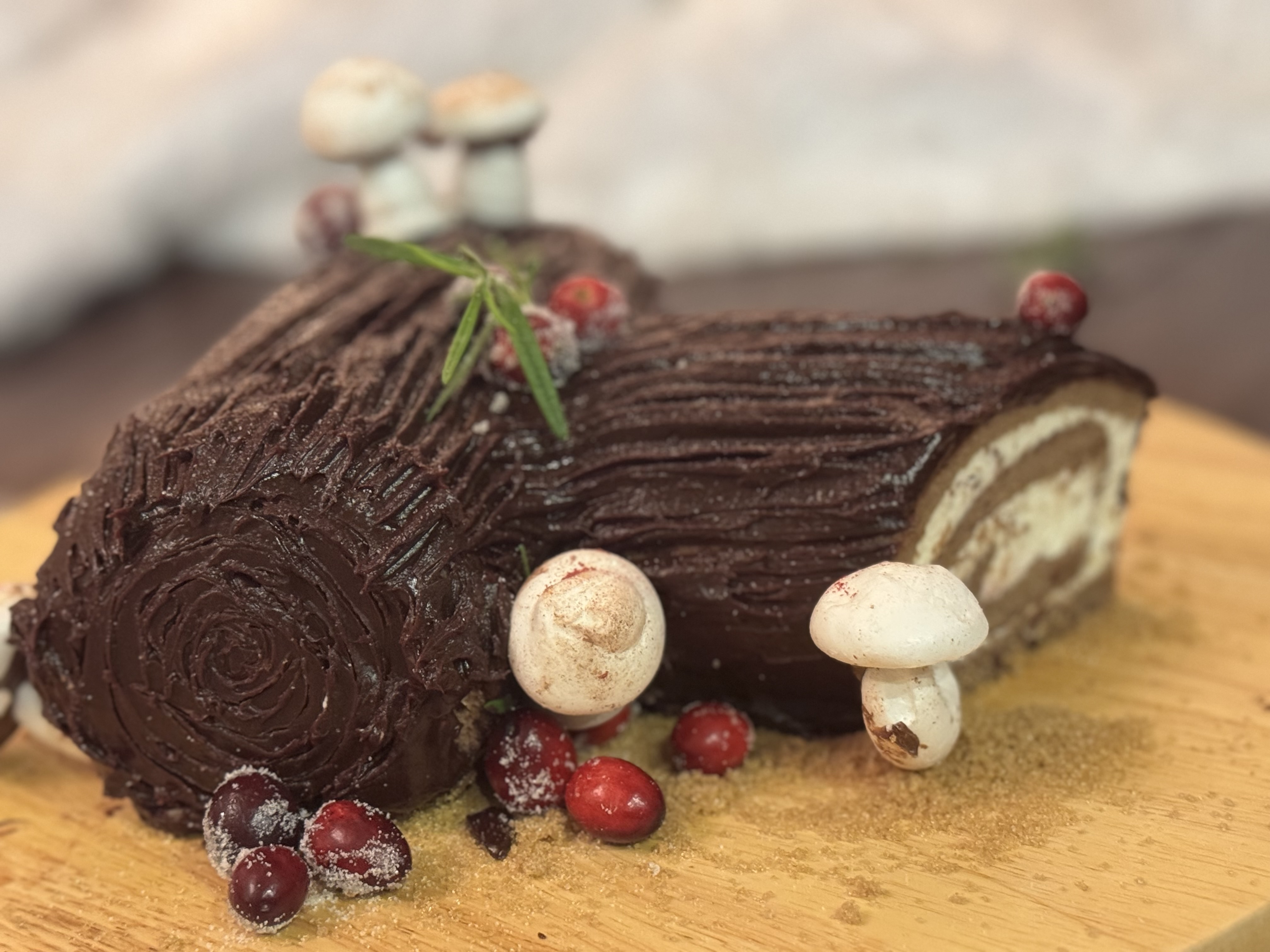 Classic Bûche de Noël with festive styling